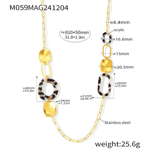 Wholesale Necklace Stainless Steel Acrylic Circle Leopard Print Woolen Electroplated 316L Stainless Steel Unisex
