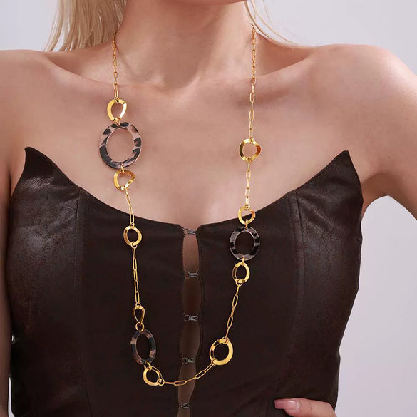 Wholesale Necklace Stainless Steel Acrylic Circle Leopard Print Woolen Electroplated 316L Stainless Steel Unisex