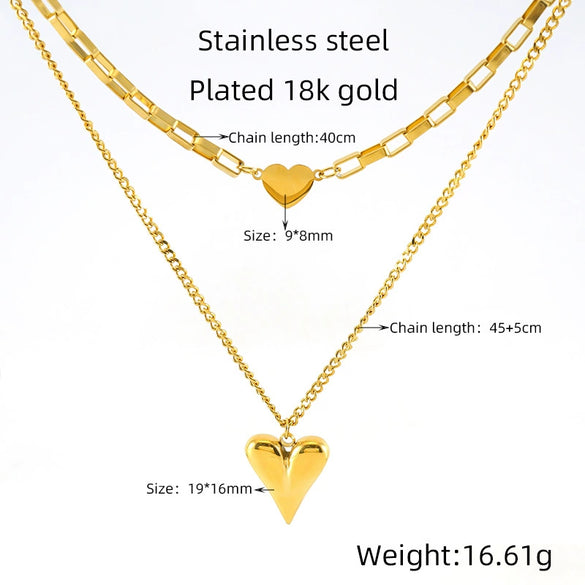 Wholesale Necklace Stainless Steel And Titanium Steel Double Chain Love Heart Shape Geometric Vintage Fashion Electroplating For Women