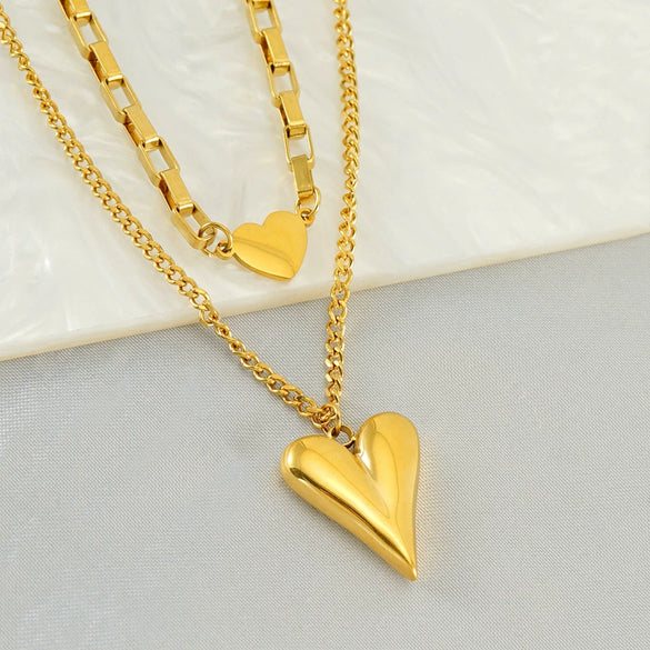 Wholesale Necklace Stainless Steel And Titanium Steel Double Chain Love Heart Shape Geometric Vintage Fashion Electroplating For Women