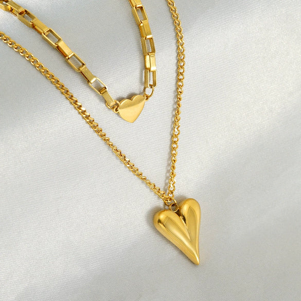 Wholesale Necklace Stainless Steel And Titanium Steel Double Chain Love Heart Shape Geometric Vintage Fashion Electroplating For Women