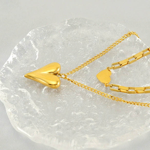 Wholesale Necklace Stainless Steel And Titanium Steel Double Chain Love Heart Shape Geometric Vintage Fashion Electroplating For Women