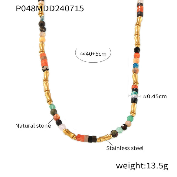 Wholesale Necklace 316L Stainless Steel Beaded Natural Stone Geometric Hiphop Style Electroplated