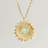 Wholesale Necklace 316L Stainless Steel Blue Turquoise Round Geometric Style Mixed Gem Inlay 18K Gold Plated For Women