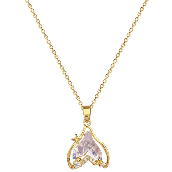Wholesale Necklace Stainless Steel Copper Geometric Fishtail Hollow Light Luxury Elegant Gorgeous Full Diamond Unisex Allmatch Clavicle Chain