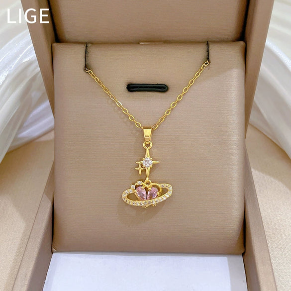 Wholesale Necklace Stainless Steel Copper Geometric Love Star Full Diamond Cartoon Minimalist Style Unisex