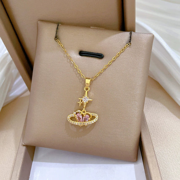 Wholesale Necklace Stainless Steel Copper Geometric Love Star Full Diamond Cartoon Minimalist Style Unisex