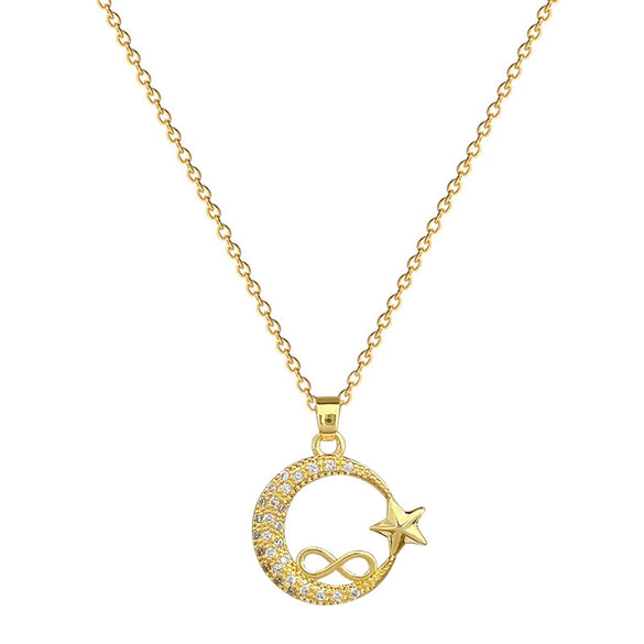 Wholesale Necklace Stainless Steel Copper Geometric Star Moon Full Diamond Light Luxury Elegant Gorgeous Unisex Allmatch Clavicle Chain