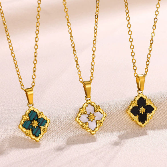 Wholesale Necklace Stainless Steel Cross Chain With Peacock Fritillary Clover Pendant Electroplated