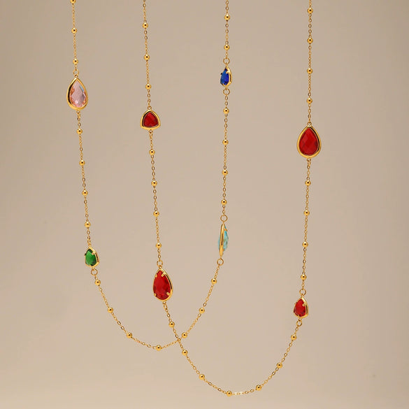Wholesale Necklace 316L Stainless Steel Czech Faceted Glass Water Drop Triangular Geometric Light Luxury Electroplating Women's