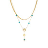 Wholesale Necklace Stainless Steel Double Layer Gold Plated Tassel Life Tree Blue Turquoise Fashion Retro Accessory