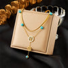Wholesale Necklace Stainless Steel Double Layer Gold Plated Tassel Life Tree Blue Turquoise Fashion Retro Accessory