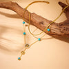 Wholesale Necklace Stainless Steel Double Layer Gold Plated Tassel Life Tree Blue Turquoise Fashion Retro Accessory