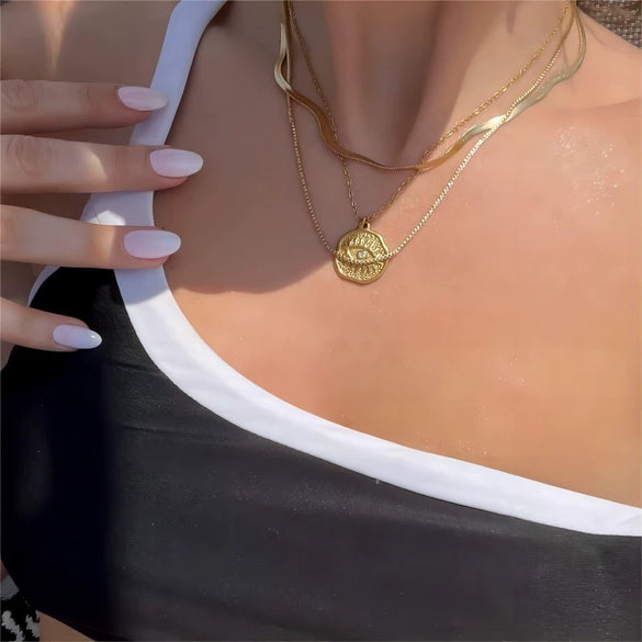 Wholesale Necklace Stainless Steel French Retro Style Geometric Pattern Electroplated For Women