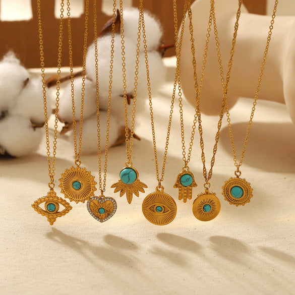 Wholesale Necklace Stainless Steel French Retro Style Heart Geometric Love Devil's Eye Pendant Electroplated For Women