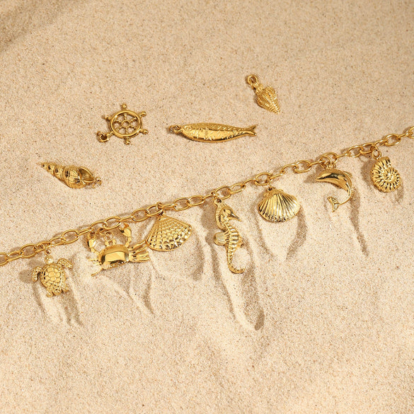Wholesale Necklace Stainless Steel Geometric Animal Design Electroplating With Turtle Conch Dolphin Crab Shell