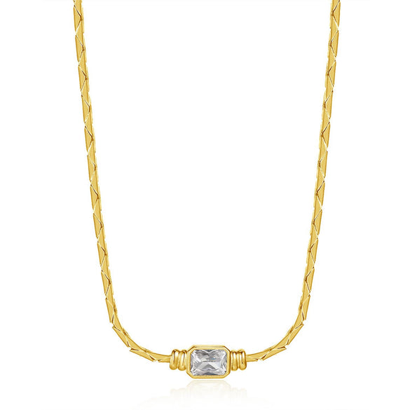 Wholesale Necklace Stainless Steel Geometric Braided Chain Mixed Gemstone Setting 18K Gold Plated