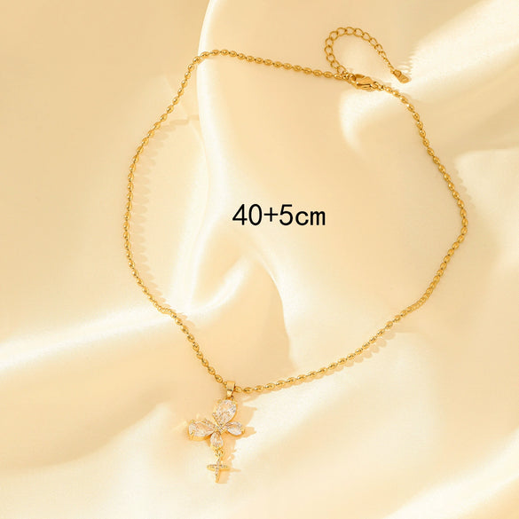 Wholesale Necklace Stainless Steel Geometric Butterfly Water Drop Microinlaid Mixed Gemstone Electroplating