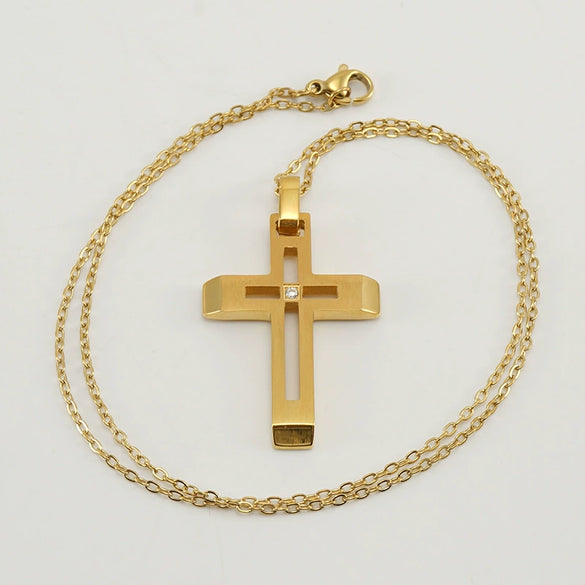 Wholesale Necklace 316L Stainless Steel Geometric Cross Electroplated 18K Gold For Women