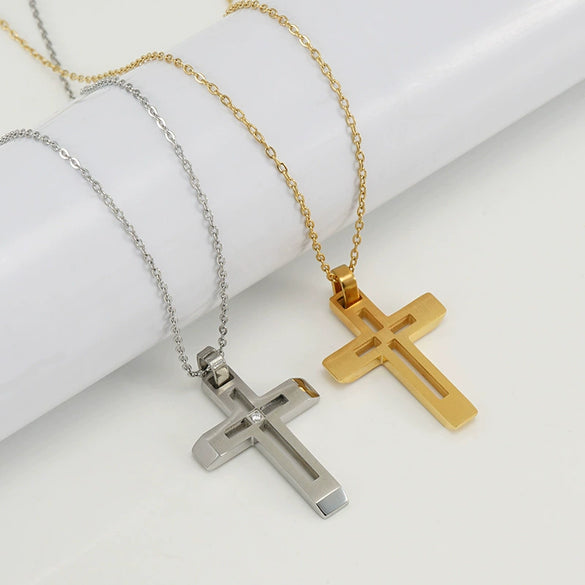 Wholesale Necklace 316L Stainless Steel Geometric Cross Electroplated 18K Gold For Women