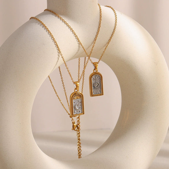 Wholesale Necklace Stainless Steel Geometric Electroplated Heart Tarot Style For Women