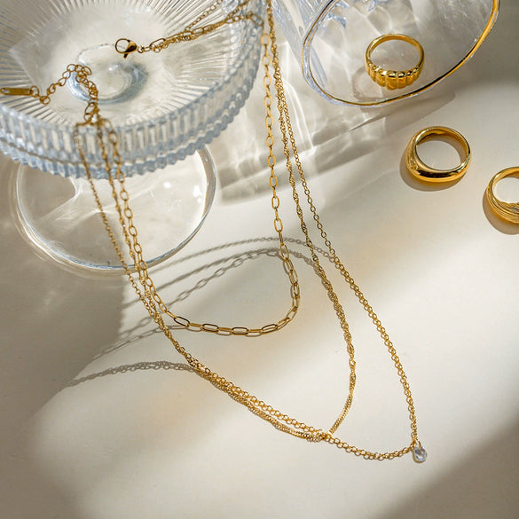 Wholesale Necklace Stainless Steel Geometric Electroplating Twist Ochain Pendant Threelayer