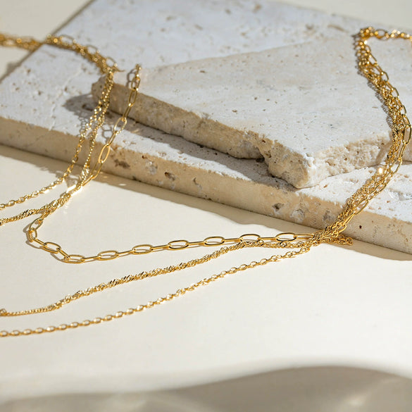 Wholesale Necklace Stainless Steel Geometric Electroplating Twist Ochain Pendant Threelayer