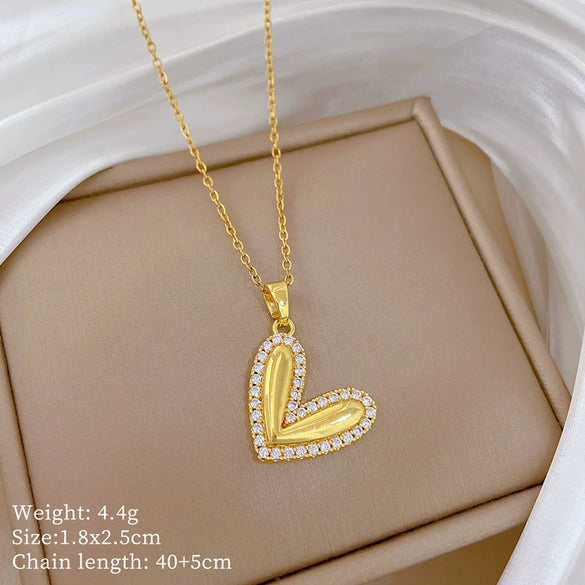 Wholesale Necklace Stainless Steel Geometric Love Peach Heart Pendant Titanium Steel Chain Cartoon Minimalist Style Unisex