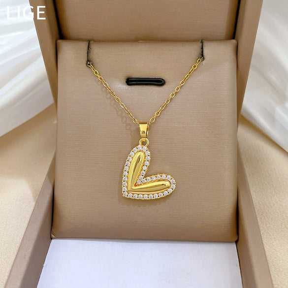 Wholesale Necklace Stainless Steel Geometric Love Peach Heart Pendant Titanium Steel Chain Cartoon Minimalist Style Unisex