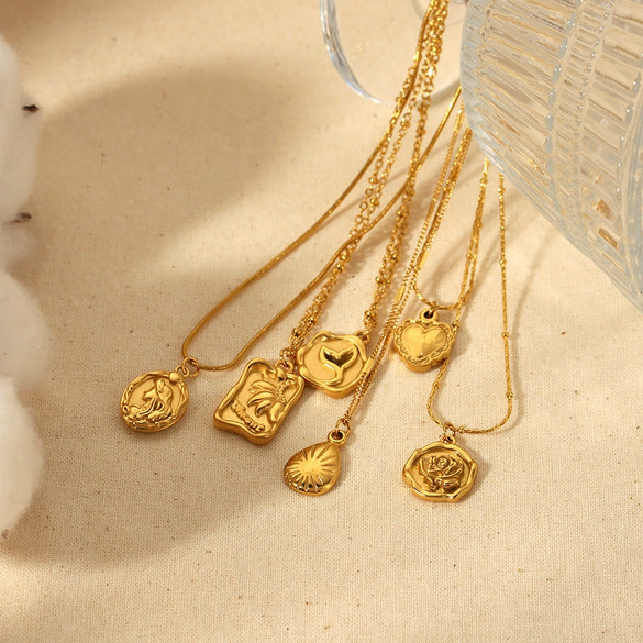 Wholesale Necklace Stainless Steel Geometric Mermaid Fairy Tale Pendant Electroplated Fashion Light Luxury
