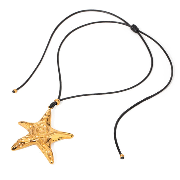 Wholesale Necklace Stainless Steel Geometric Starfish Pendant Electroplated Black Wax Rope Retro Style For Women