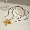 Wholesale Necklace Stainless Steel Geometric Starfish Pendant Electroplated Black Wax Rope Retro Style For Women