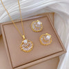 Wholesale Necklace Stainless Steel Geometric Style Hollow Shell Pearl Full Diamond Unisex