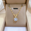 Wholesale Necklace Stainless Steel Geometric Vshaped Square Diamond Pendant Unisex