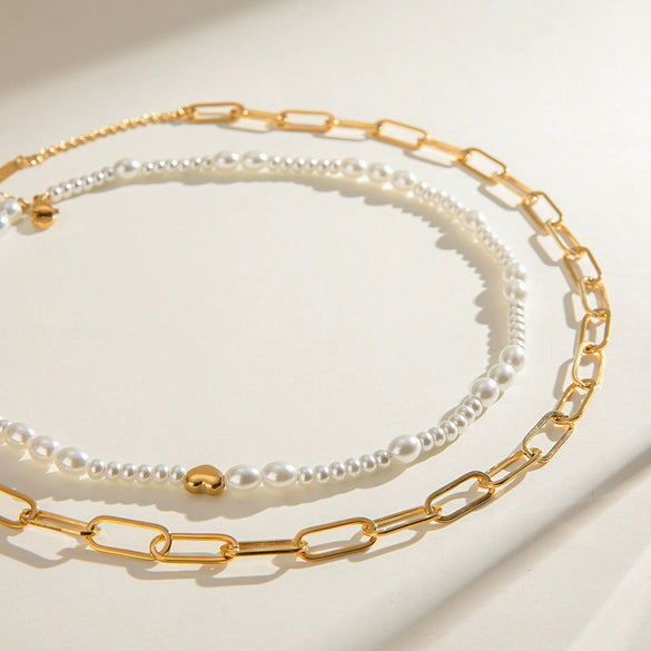 Wholesale Necklace Stainless Steel Glass Pearl Geometric Pattern Electroplating For Women