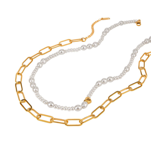 Wholesale Necklace Stainless Steel Glass Pearl Geometric Pattern Electroplating For Women