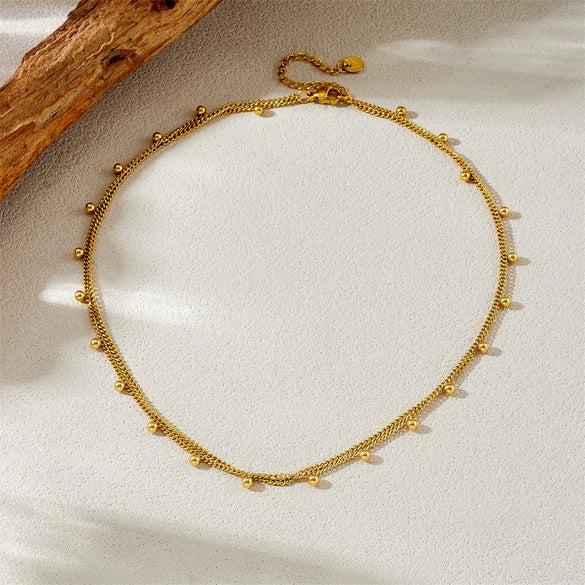 Wholesale Necklace Stainless Steel Gold Plated Geometric Doublelayer Round Bead Chain For Women