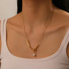 Wholesale Necklace Stainless Steel Gold Plated Geometric Knot Twist V Pendant Pearl Fashion Chain