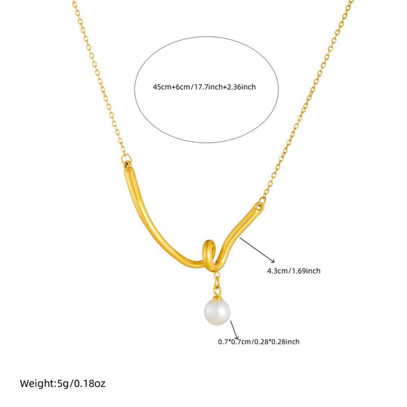 Wholesale Necklace Stainless Steel Gold Plated Geometric Knot Twist V Pendant Pearl Fashion Chain