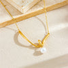 Wholesale Necklace Stainless Steel Gold Plated Geometric Knot Twist V Pendant Pearl Fashion Chain