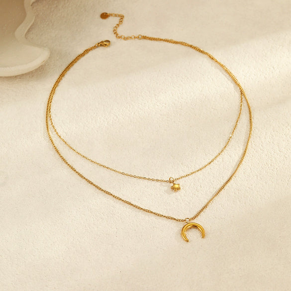 Wholesale Necklace Stainless Steel Gold Plated Geometric Star Moon Retro Style