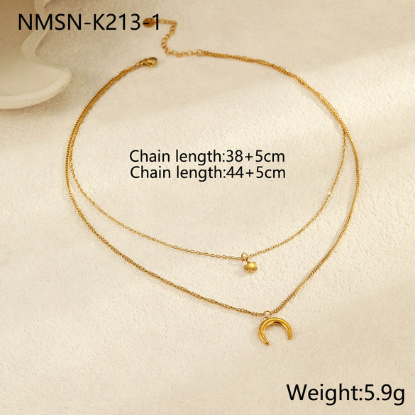 Wholesale Necklace Stainless Steel Gold Plated Geometric Star Moon Retro Style