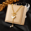 Wholesale Necklace Stainless Steel Gold Plated Retro Pearl Love Ot Buckle Chain Tassel Fashion Style