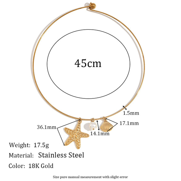 Wholesale Necklace Stainless Steel Gold Plated Starfish Scallop Conch Pearl Pendant For Female