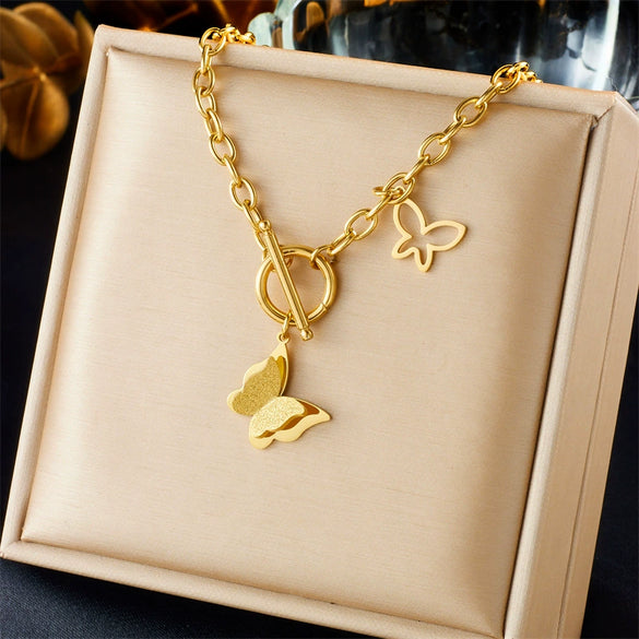 Wholesale Necklace Stainless Steel Goldplated Butterfly Cut Out Retro Fashion For Women