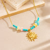 Wholesale Necklace Stainless Steel Goldplated Irregular Stone Beaded Sun Pendant O Word Chain For Women