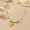Wholesale Necklace Stainless Steel Goldplated Irregular Stone Beaded Sun Pendant O Word Chain For Women