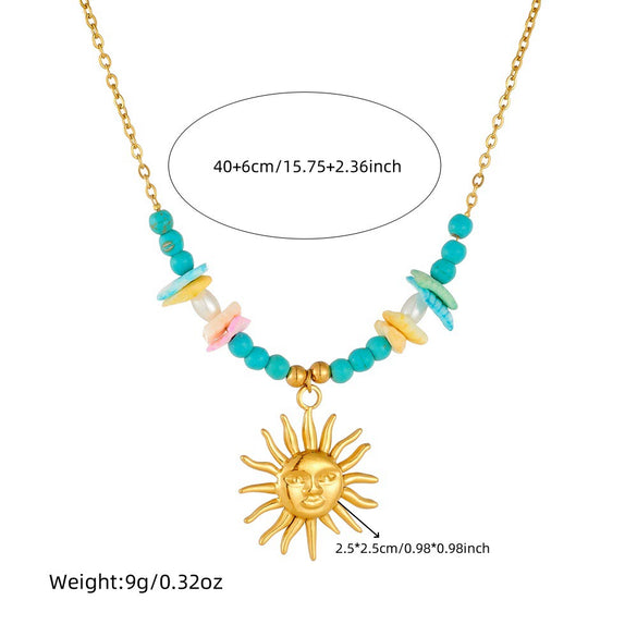 Wholesale Necklace Stainless Steel Goldplated Irregular Stone Beaded Sun Pendant O Word Chain For Women
