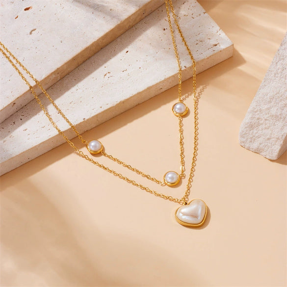 Wholesale Necklace Stainless Steel Goldplated Pearl Love Eyes Butterfly Pendant Heart Shape