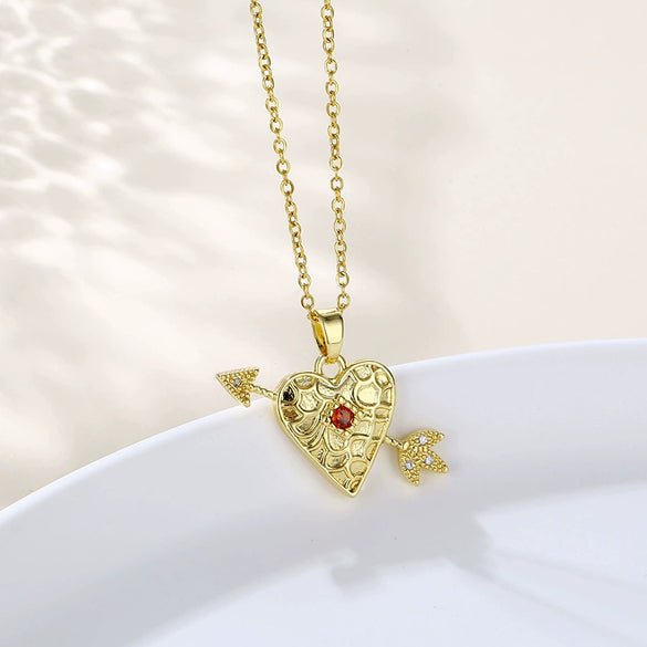 Wholesale Necklace Stainless Steel Heart Shape 18K Gold Electroplated Mixed Gem Inlay For Women